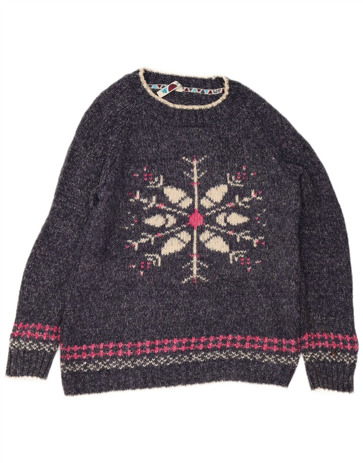 Weird Fish Dame Crew Neck Jumper Sweater UK 10 Small Navy Blue Fair Isle