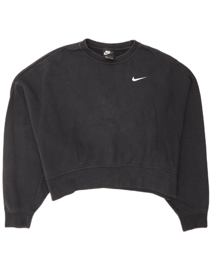 NIKE Womens Crop Oversized Sweatshirt Jumper UK 10 Small Black Cotton