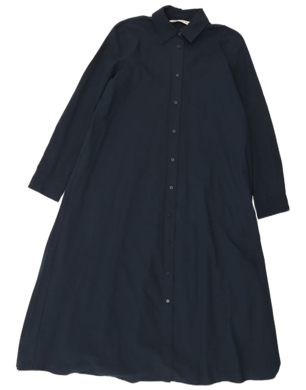 Zara Kvinders Oversized Skjortekjole UK 6 XS Marineblå Polyester