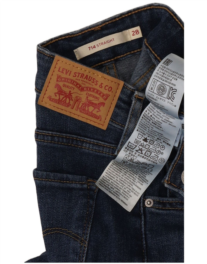 Levi's Dame 714 Straight Jeans W28 L32 Marineblå Bomuld