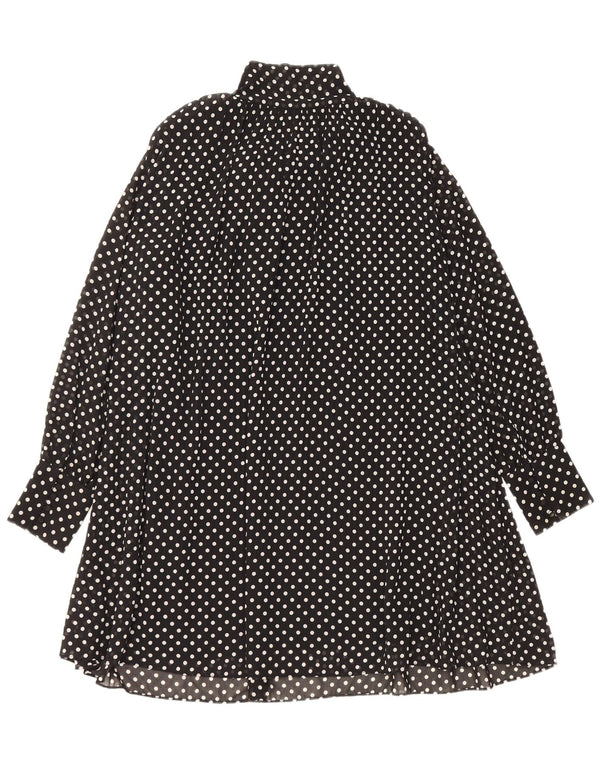 Zara Dame Langærmet Front Tie A-Line Kjole UK 14 Medium Black Polka Dot