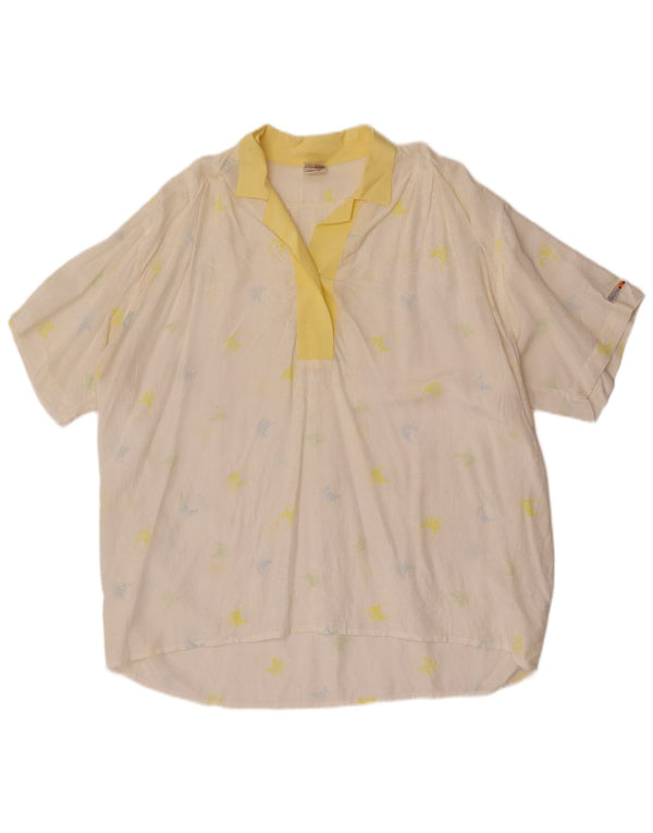 Ellesse Kvinder Kortærmet Oversized Skjorte Bluse IT 48 XL Hvid Blomster