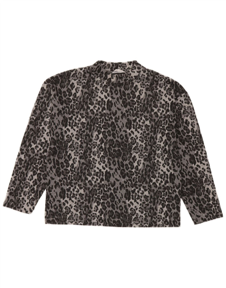 Marks & Spencer Dametop Langærmet UK 10 Small Grey Animal Print
