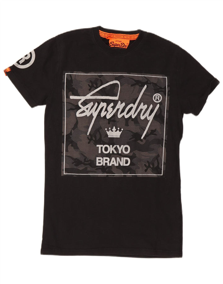 SUPERDRY Herre grafisk T-shirt Top XS Sort bomuld