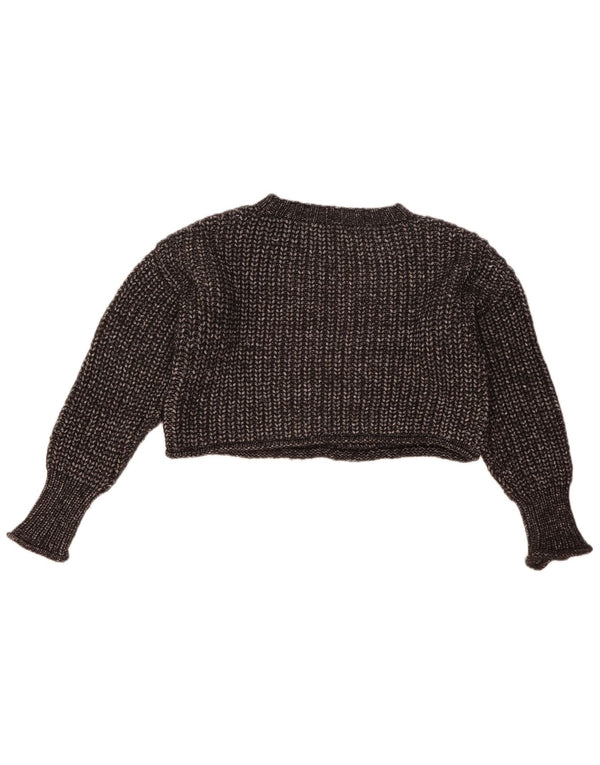 Topshop Dame Crop Crew Neck Jumper Sweater UK 10 Small Grey Flecked