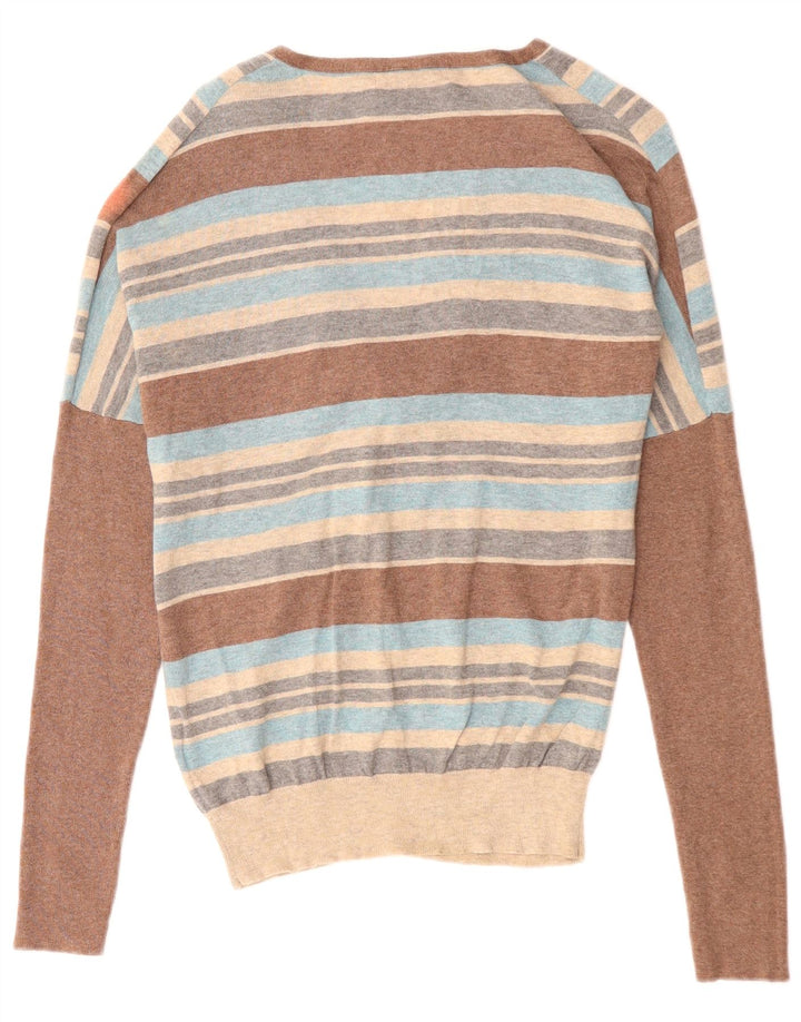 MONSOON Dame V-hals sweater UK 12 Medium Flerfarvet Stribet