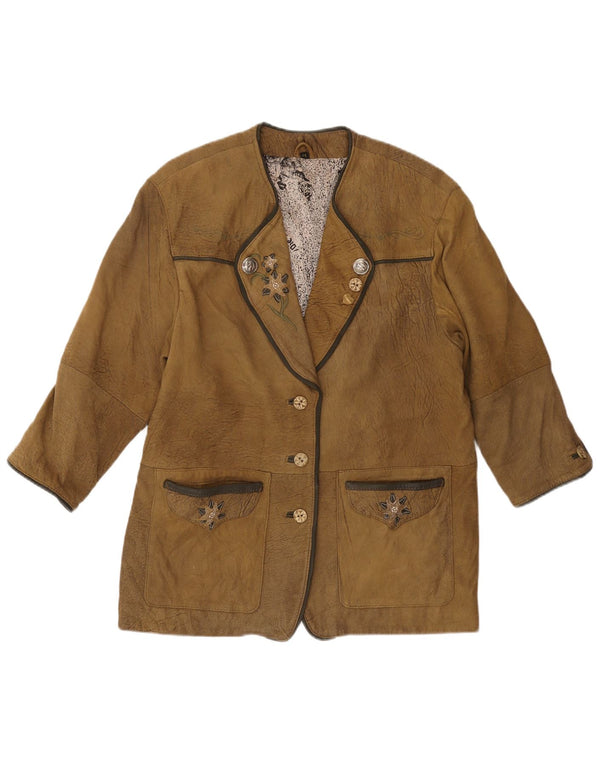 VINTAGE Dame 3/4-ærmet læderblazerjakke EU 44 XL Khaki