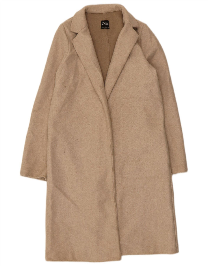 Zara Womens Open Overcoat UK 10 Small Beige Polyester