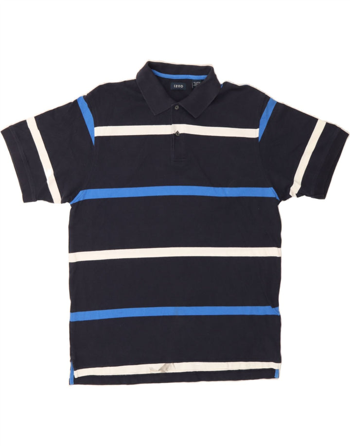 IZOD Mens Polo Shirt Large Navy Blue Striped Cotton Vintage Izod and Second-Hand Izod from Messina Hembry 