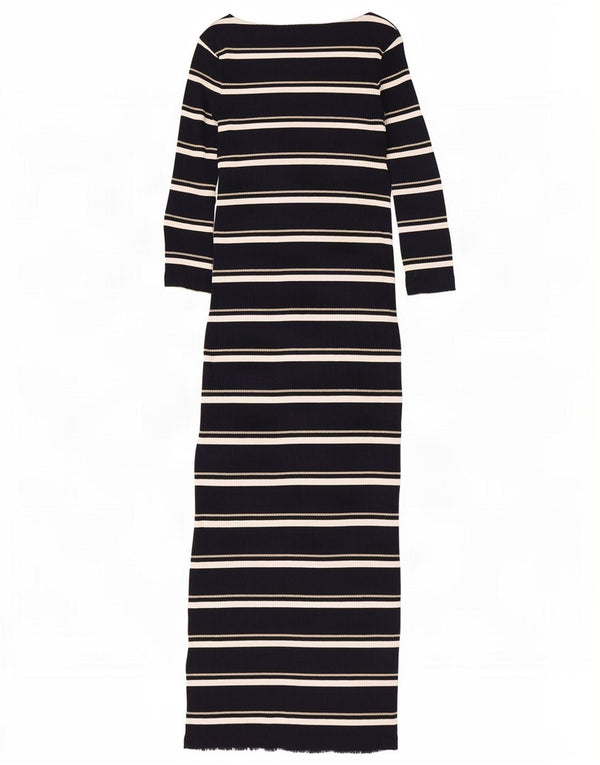 Massimo Dutti Dame 3/4 ærmet Maxi Jumper Kjole UK 8 Lille sort stribet