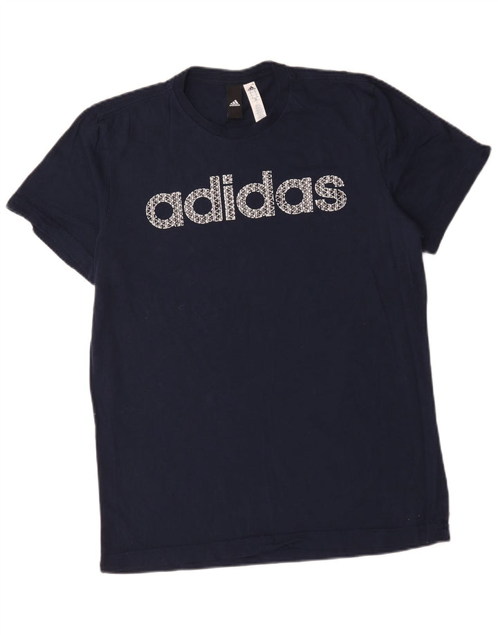 Adidas Herre grafisk T-shirt Top Medium Marineblå Bomuld