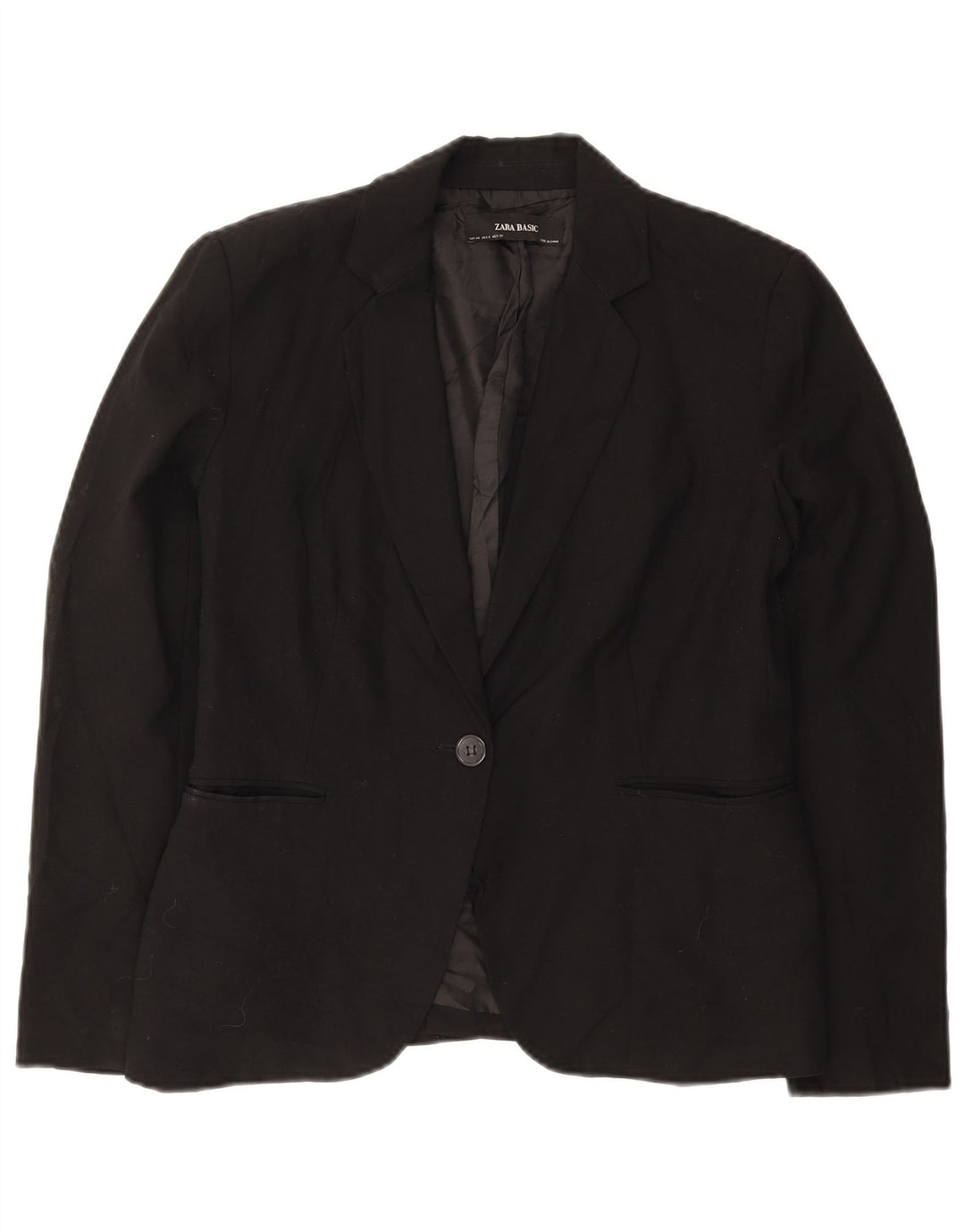 Zara Dame 1-knaps blazerjakke EU 40 Medium Sort Polyester
