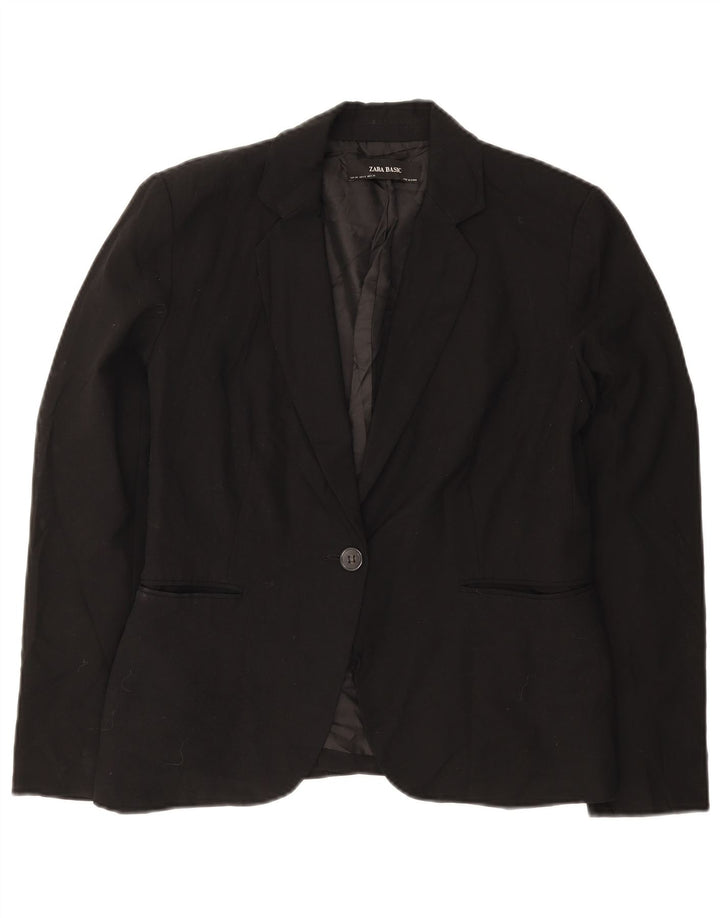 Zara Dame 1-knaps blazerjakke EU 40 Medium Sort Polyester