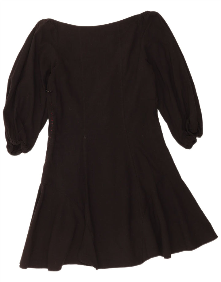 Zara Dame 3/4 Ærmet A-Line Kjole UK 12 Medium Sort