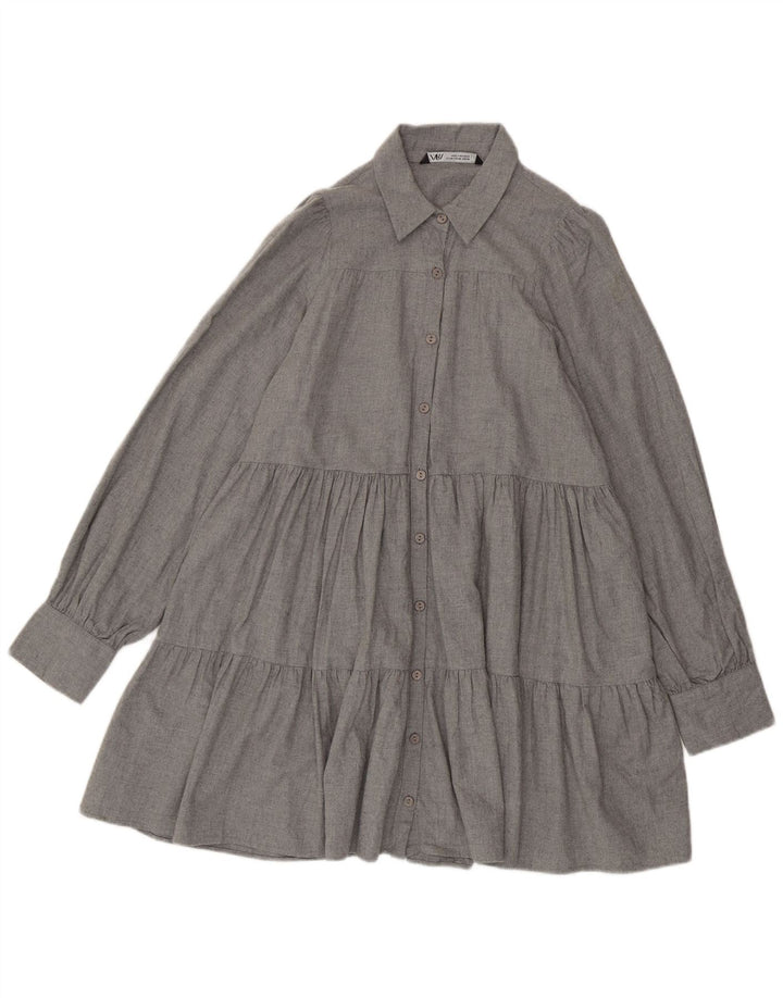 Zara Kvinders Oversized Skjortekjole UK 6 XS Grå