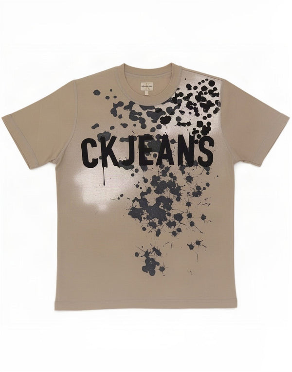 Calvin Klein Mens Graphic T-Shirt Top Large Grey Spotted Cotton