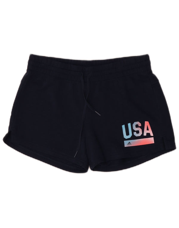 Adidas grafiske sportsshorts til kvinder UK 12/14 Mellem marineblå bomuld