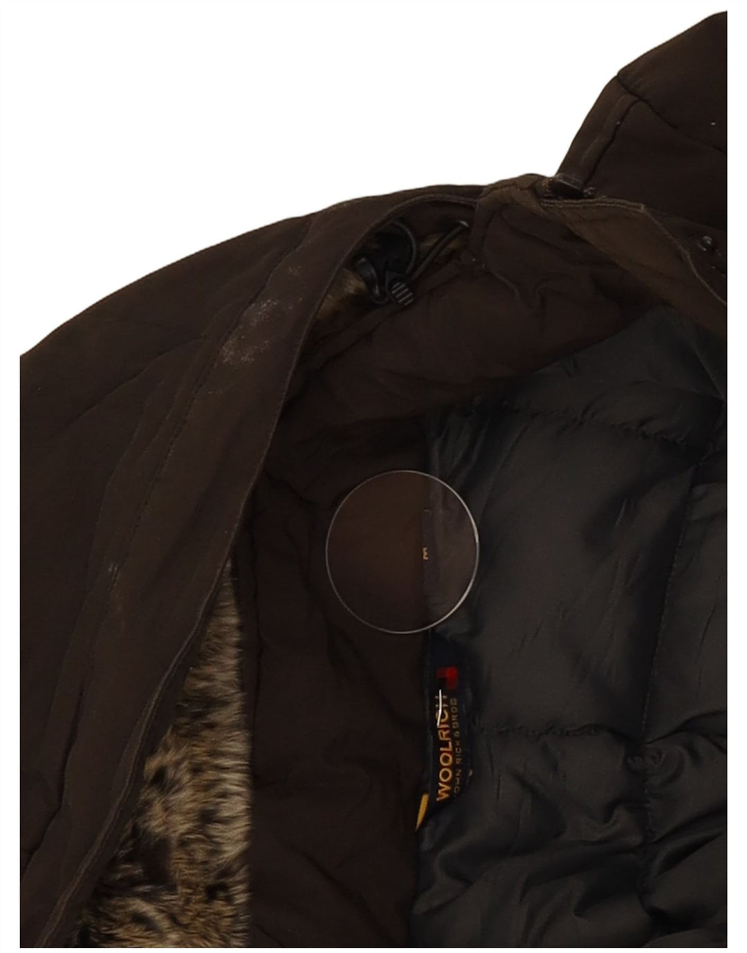 Woolrich Dame Hætte Polstret Frakke UK 12 Medium Khaki Bomuld