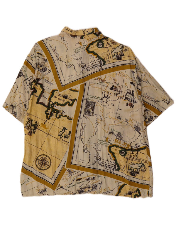 Vintage kvinders kortærmet abstrakt mønster skjorte UK 14 Large Yellow