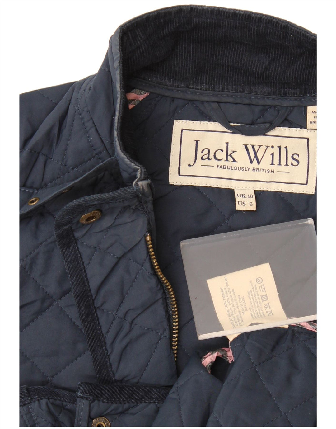Jack Wills Dame Quiltet Jakke UK 10 Small Navy Blue Polyester