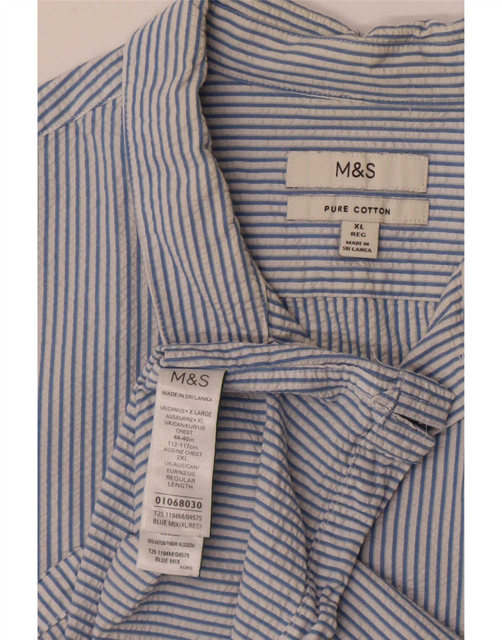 Marks & Spencer Herre kortærmet skjorte XL blå stribet bomuld