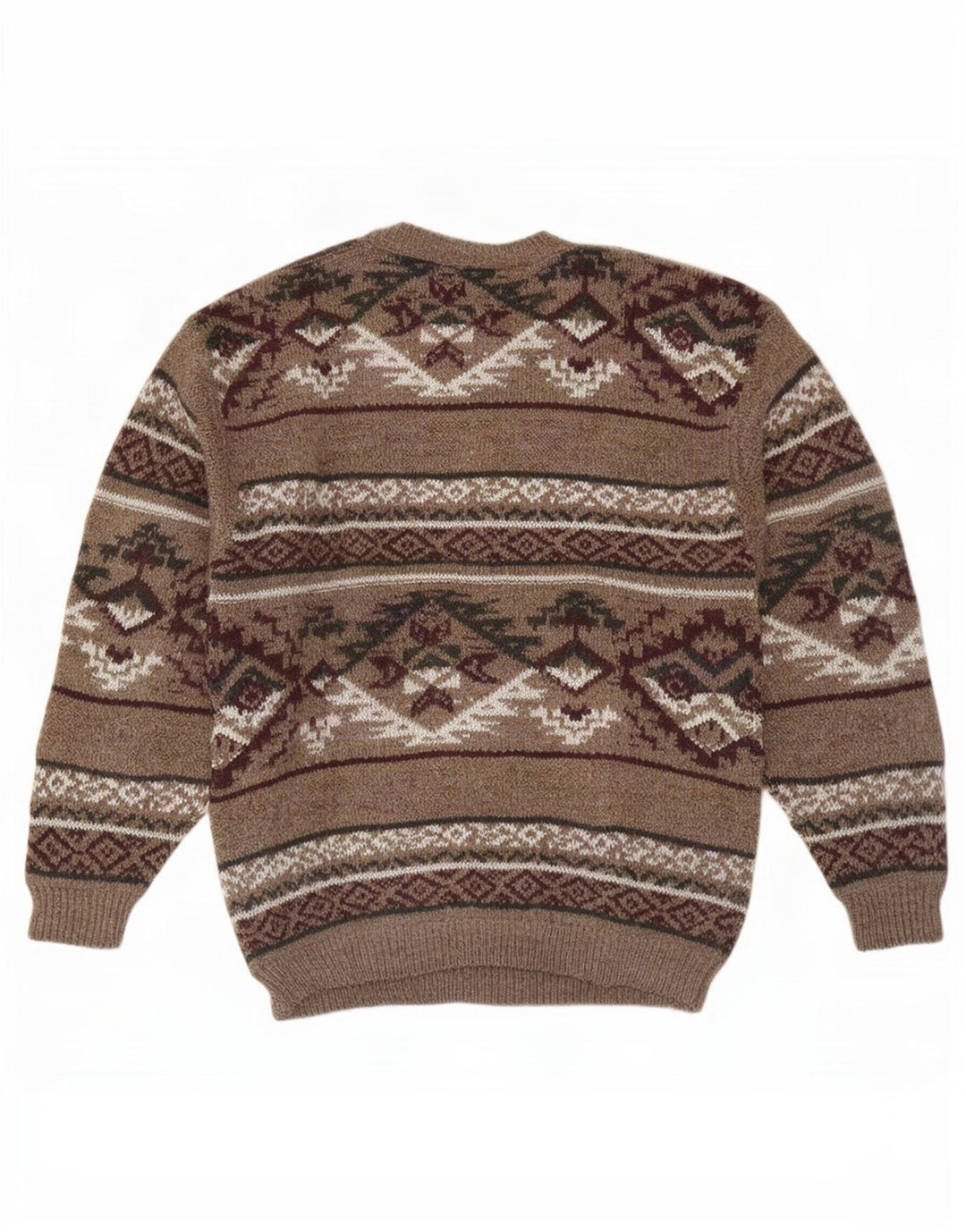 Kennington Herre Crew Neck Jumper Sweater Large Brown Fair Isle Wool