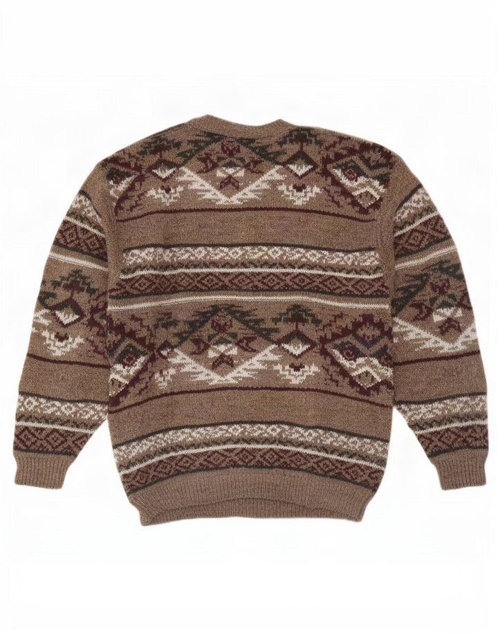 Kennington Herre Crew Neck Jumper Sweater Large Brown Fair Isle Wool