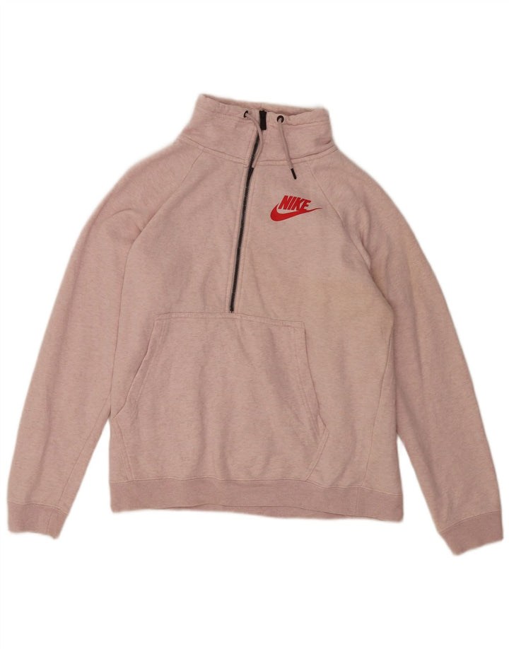 Nike Dame Oversized Zip Neck Sweatshirt Jumper UK 14 Medium Pink Flecked