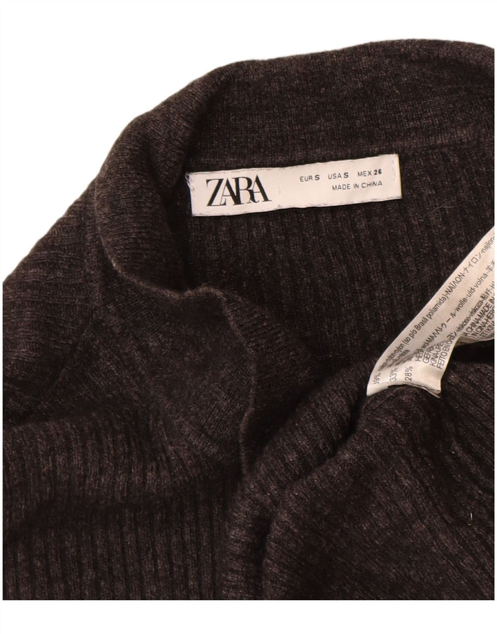 Zara Womens Crop Cardigan Sweater UK 10 Small Grå Nylon