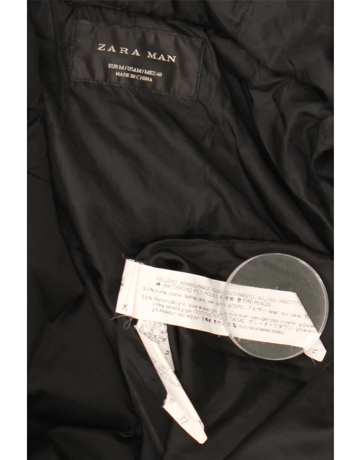 Zara Herre Hooded Polstret Frakke UK 38 Medium Black Polyester