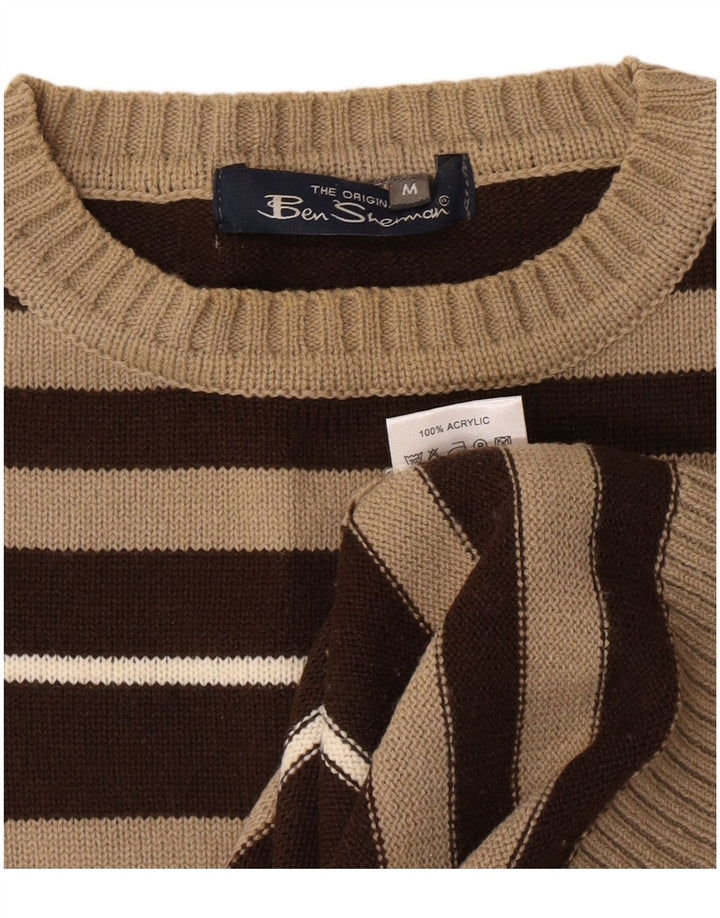 Ben Sherman herre rund hals sweater mellem brun stribet akryl