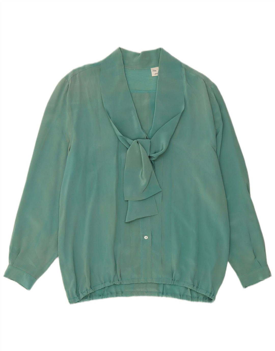 VINTAGE Dame Front Tie Langærmet bluse Top UK 16 Large Green Silk