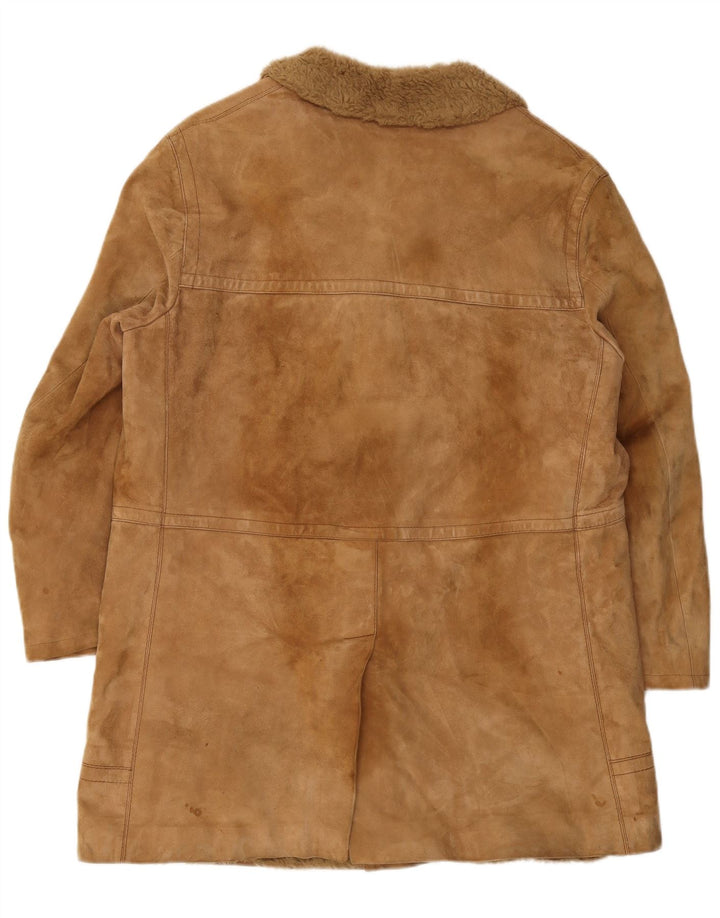 VINTAGE Shearling Overfrakke til mænd UK 38 medium brunt læder