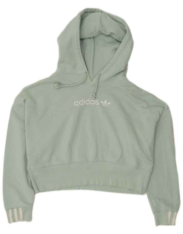 Adidas Womens Oversized Crop Graphic Hoodie Jumper UK 8 Small Turquoise
