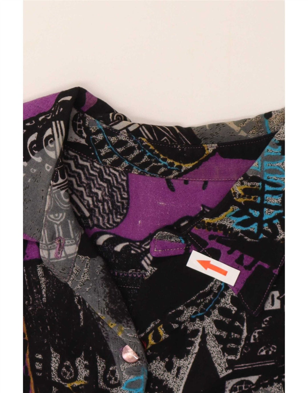 Vintage kvinders abstrakt mønster skjorte UK 14 Medium Flerfarvet