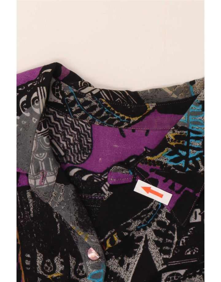 Vintage kvinders abstrakt mønster skjorte UK 14 Medium Flerfarvet