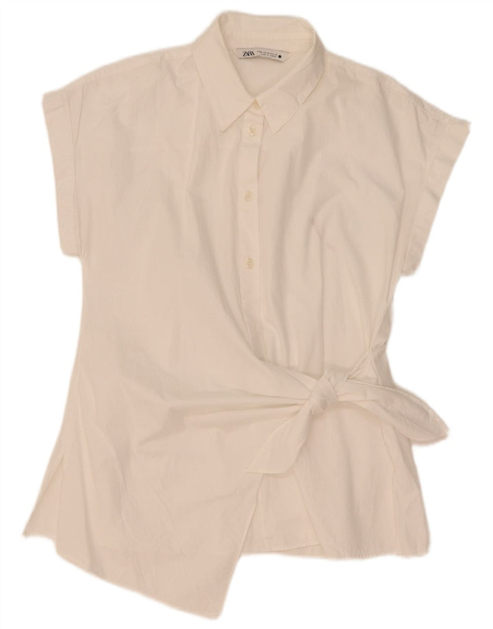 Zara Womens Front Tie Shirt Bluse UK 12 Medium White