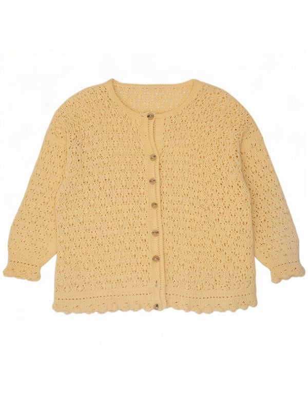 Vintage hæklet cardigan sweater til kvinder UK 14 Large Yellow