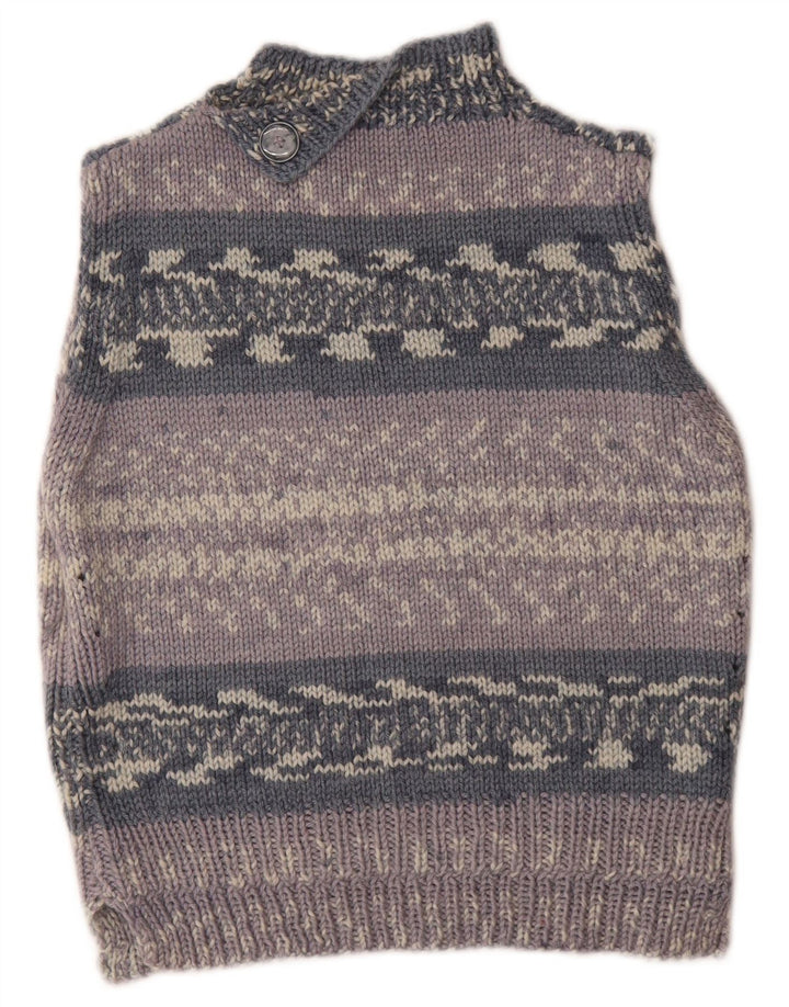 Vintage Dame Vest Tank Top UK 14 Medium Grå Stribet