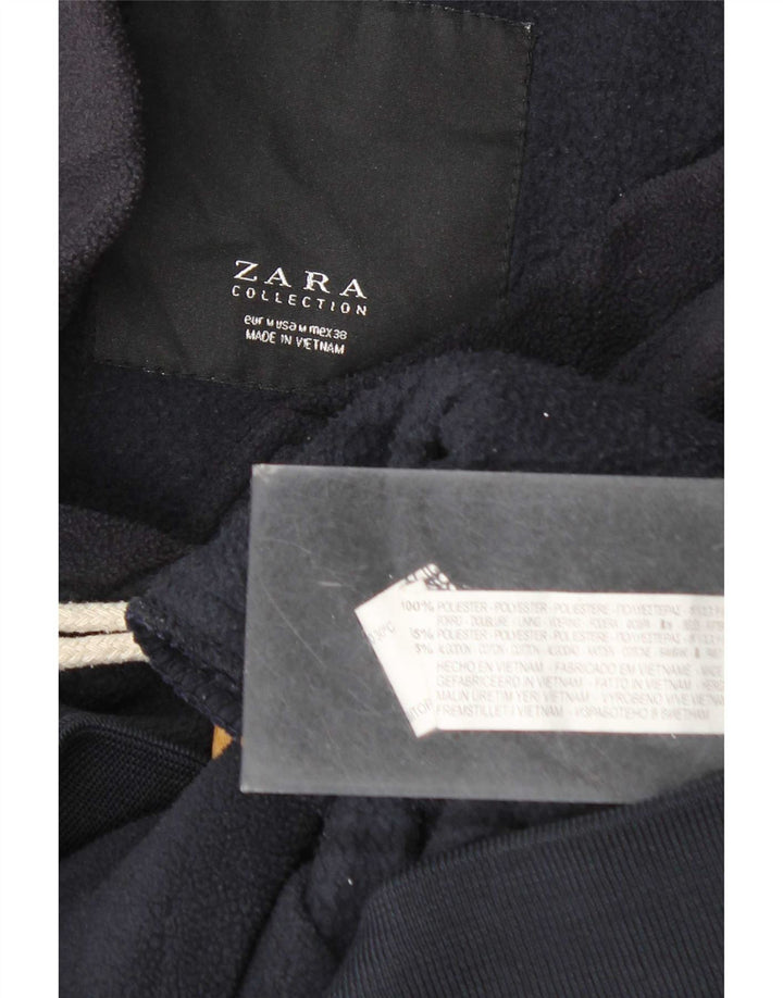 Zara Dame Hætte Duffle Fleecejakke UK 14 Medium Navy Blue Polyester