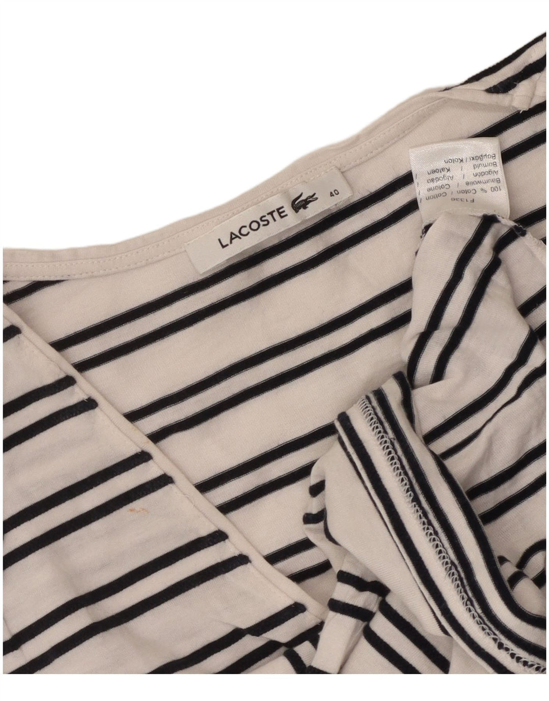 Lacoste T-shirt top til kvinder Størrelse 40 Medium hvid stribet bomuld