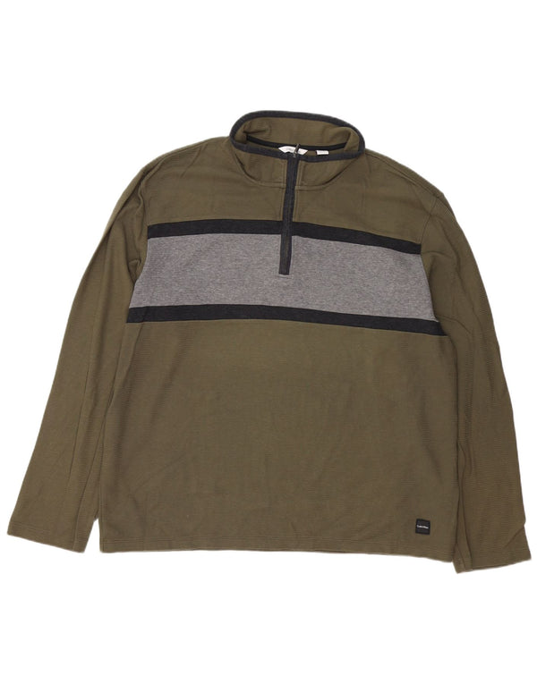 Calvin Klein Herre lynlåshals top langærmet 2XL Khaki Colourblock Bomuld