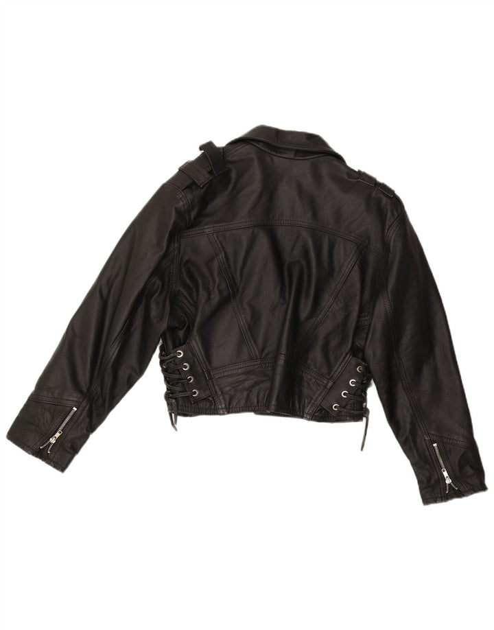 Vintage dame oversize bikerjakke UK 10 lille sort læder