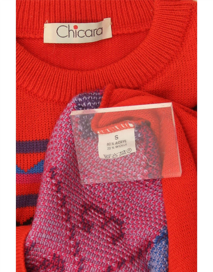 VINTAGE Womens Oversized Longline Crew Neck Jumper Sweater UK 10 Small Red Vintage Vintage and Second-Hand Vintage from Messina Hembry 