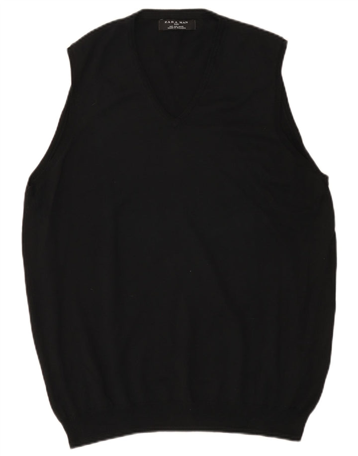 Zara Herre Basic Vest Tank Top Stor Sort Bomuld