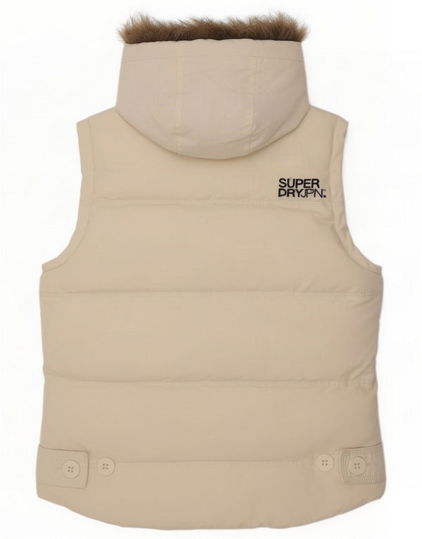 Superdry Dame Hætte Polstret Gilet UK 14 Large Off White Bomuld Sports