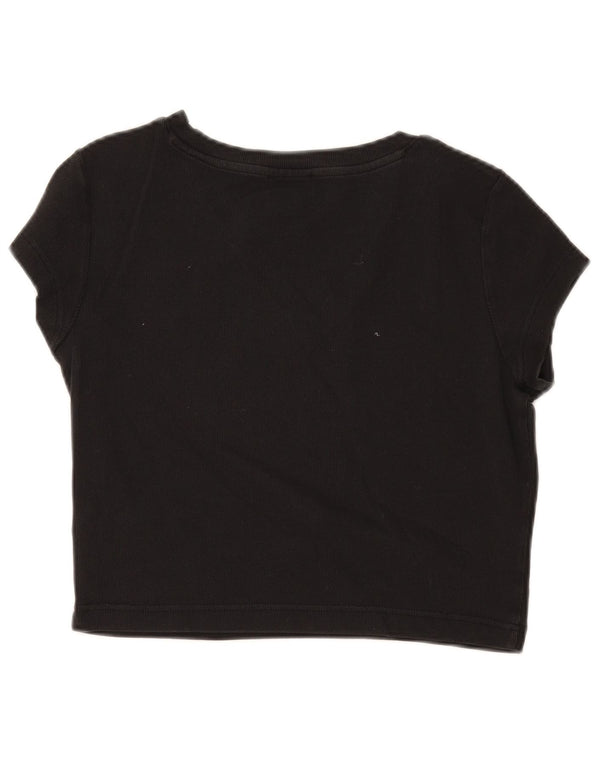 Calvin Klein Dame Crop T-Shirt Top UK 14 Stor Sort Bomuld