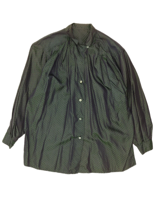 Vintage kvinders abstrakt mønster skjortebluse UK 18 XL Grøn