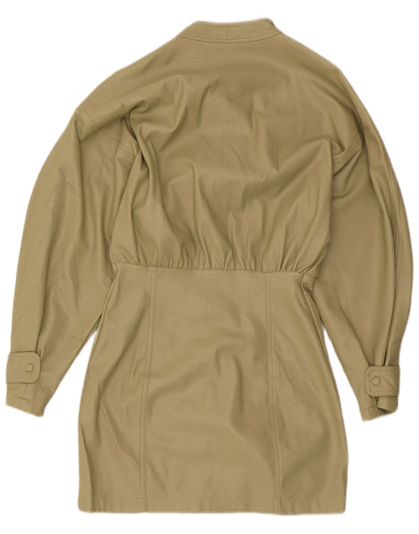 Zara Womens Oversized skjortekjole i imiteret læder UK 10 Small Khaki