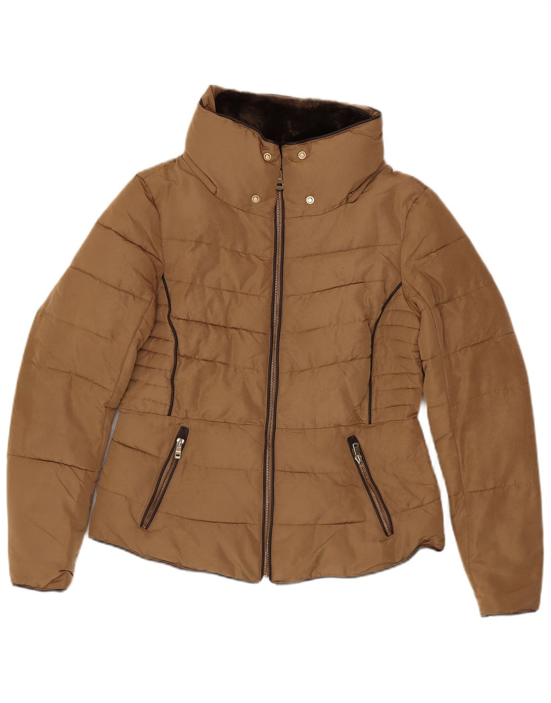 Zara polstret jakke til kvinder UK 16 Stor brun polyester